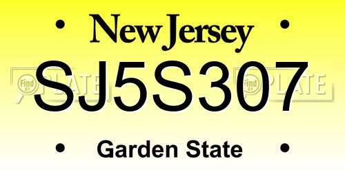 SJ5S307 New Jersey License Plate