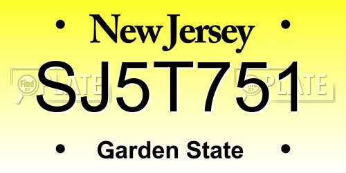 SJ5T751 New Jersey License Plate