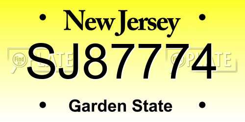 SJ87774 New Jersey License Plate