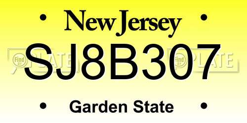 SJ8B307 New Jersey License Plate