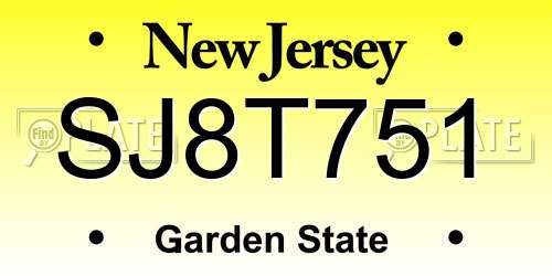 SJ8T751 New Jersey License Plate