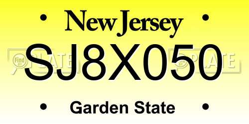 SJ8X050 New Jersey License Plate