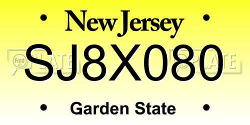 SJ8X080 New Jersey License Plate