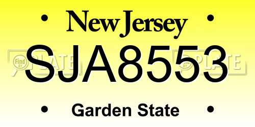 SJA8553 New Jersey License Plate