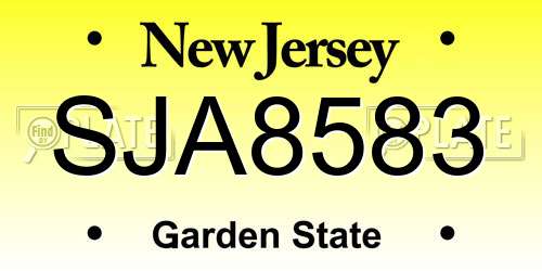 SJA8583 New Jersey License Plate