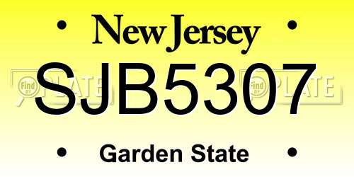 SJB5307 New Jersey License Plate