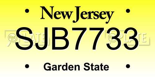 SJB7733 New Jersey License Plate