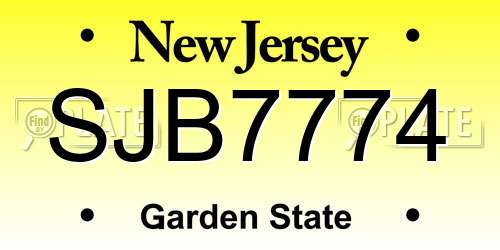 SJB7774 New Jersey License Plate