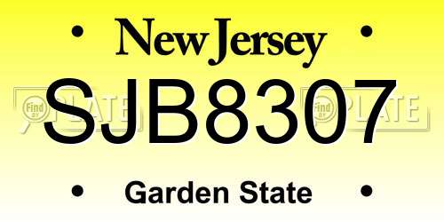 SJB8307 New Jersey License Plate