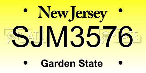 SJM3576 New Jersey License Plate