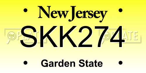 SKK274 New Jersey License Plate