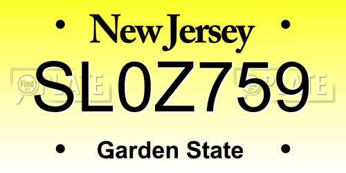 SL0Z759 New Jersey License Plate