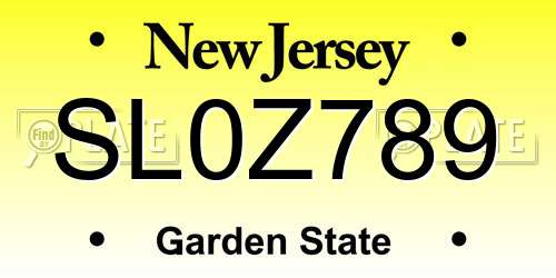 SL0Z789 New Jersey License Plate