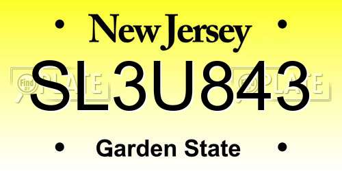 SL3U843 New Jersey License Plate