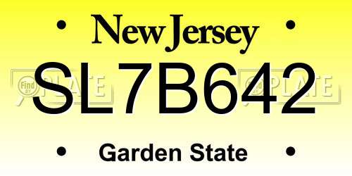 SL7B642 New Jersey License Plate