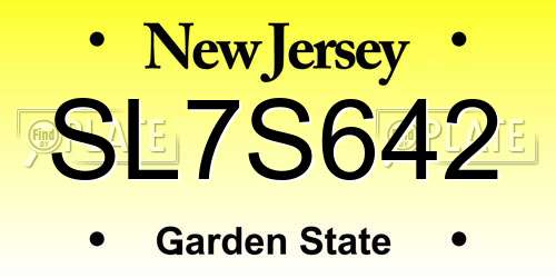 SL7S642 New Jersey License Plate