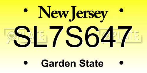 SL7S647 New Jersey License Plate