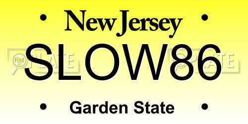 SLOW86 New Jersey License Plate