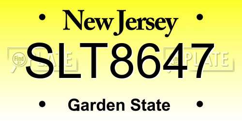 SLT8647 New Jersey License Plate