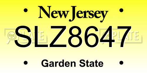 SLZ8647 New Jersey License Plate