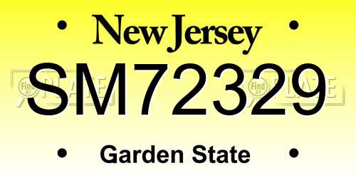 SM72329 New Jersey License Plate