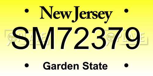 SM72379 New Jersey License Plate