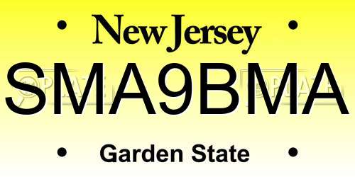 SMA9BMA New Jersey License Plate