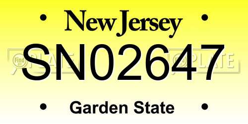 SN02647 New Jersey License Plate