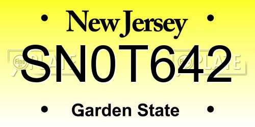 SN0T642 New Jersey License Plate
