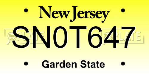 SN0T647 New Jersey License Plate