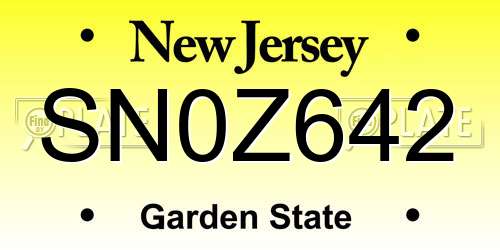 SN0Z642 New Jersey License Plate
