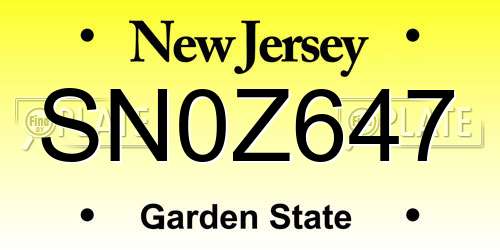 SN0Z647 New Jersey License Plate