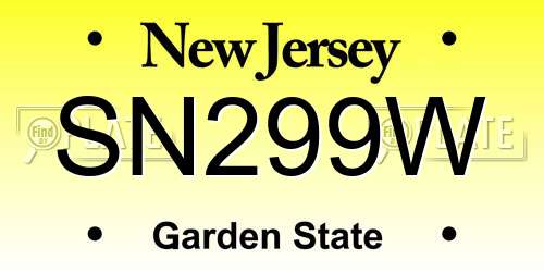 SN299W New Jersey License Plate