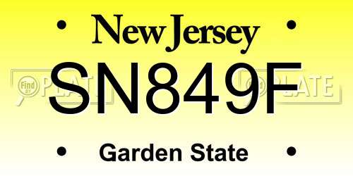 SN849F New Jersey License Plate