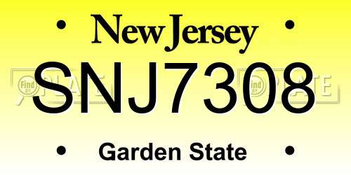 SNJ7308 New Jersey License Plate