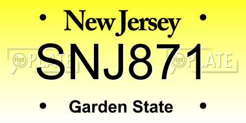 SNJ871 New Jersey License Plate