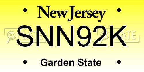 SNN92K New Jersey License Plate