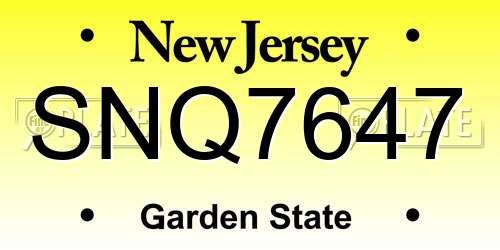SNQ7647 New Jersey License Plate