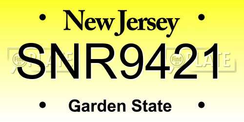 SNR9421 New Jersey License Plate
