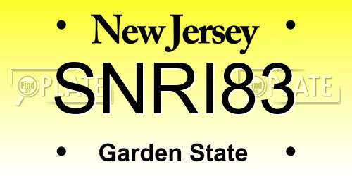 SNRI83 New Jersey License Plate