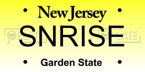SNRISE New Jersey License Plate