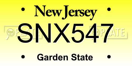 SNX547 New Jersey License Plate
