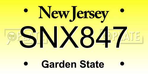 SNX847 New Jersey License Plate