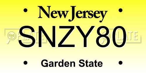 SNZY80 New Jersey License Plate