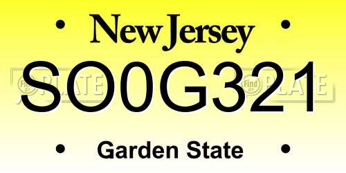 SO0G321 New Jersey License Plate