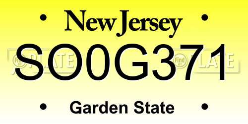 SO0G371 New Jersey License Plate