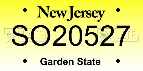 SO20527 New Jersey License Plate