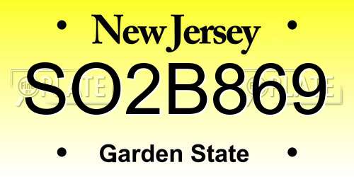 SO2B869 New Jersey License Plate