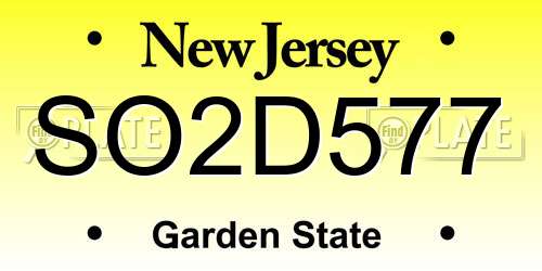 SO2D577 New Jersey License Plate