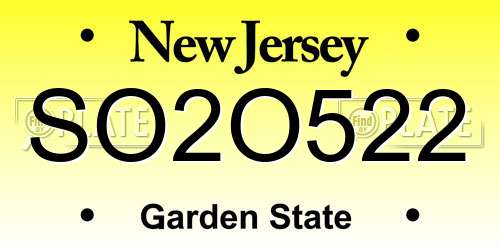 SO2O522 New Jersey License Plate